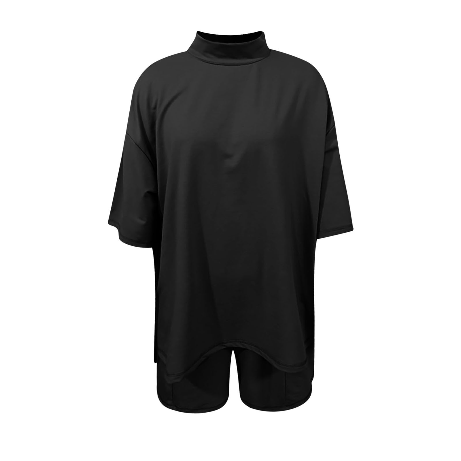 thumbnail image 4 of Conjunto de pantalones cortos y camiseta de manga media para mujer: conjunto de dos piezas oversize con cuello redondo para entrenar en verano, 4 of 4